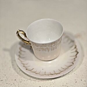 Limoges France Demitasse Cup And Saucer 2-3oz White Gold Hand Painted Gilt c1900